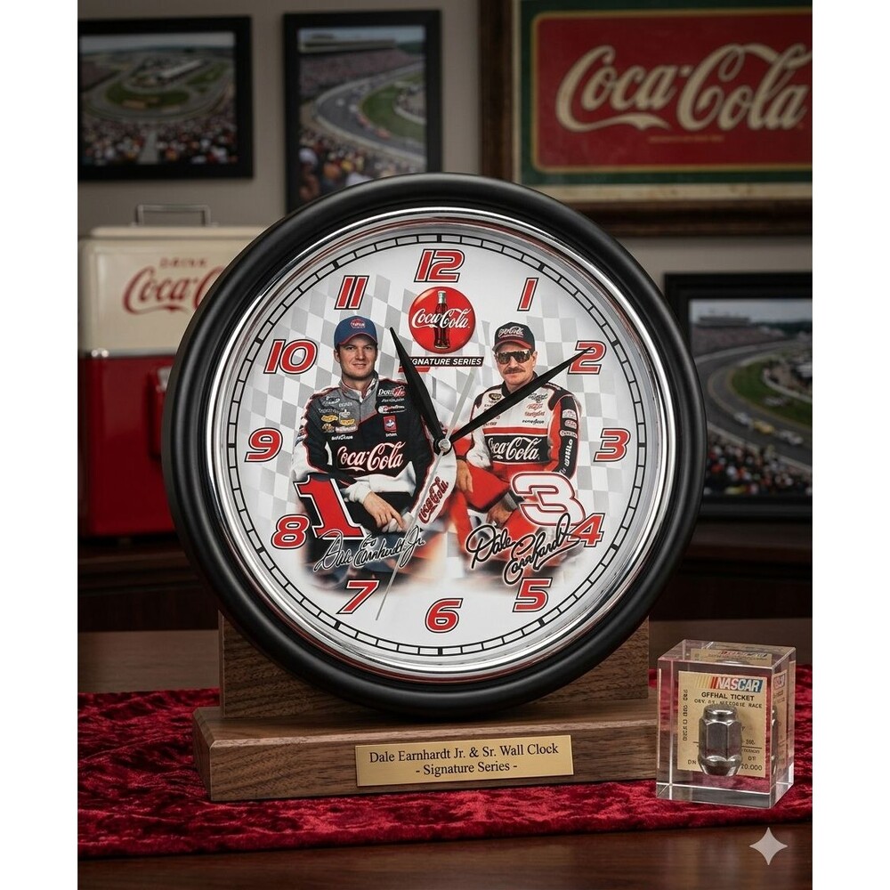 Coca‑Cola Dale Earnhardt Sr & Jr Signature Series Wall Clock – New in Box